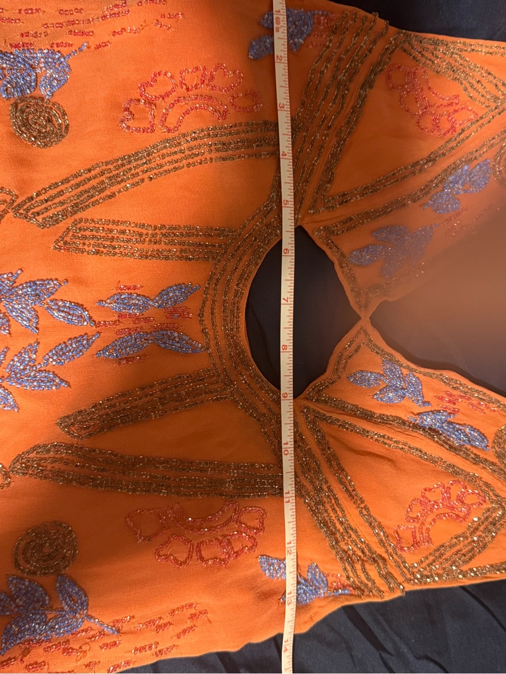 Free People Orange Midi Dress with Blue Floral Beading